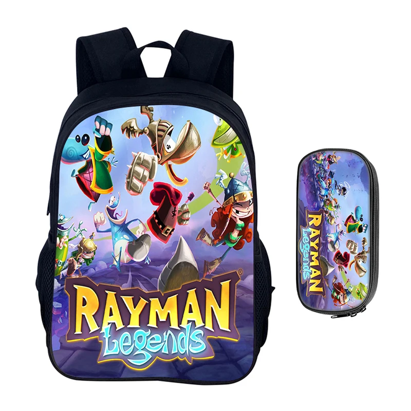 Cartoon Games Rayman Legends 2pcs Set Backpack Schoolbag Boys Girls Camping Backpack Pencil Case Pencil Bag Pencil Box 4