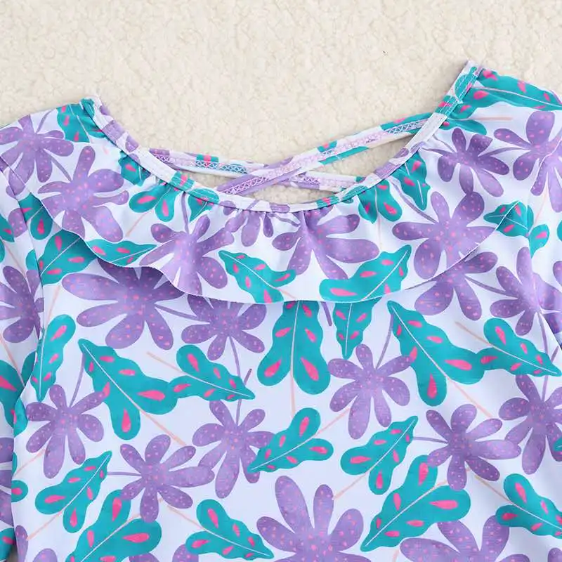 Girls High Waist Bikini Sets with Floral Print Crop Tops Kids Swimsuit 7-12 Years Children's Swimwear Teens Bathing Suit