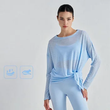 T-shirt sportiva da donna estiva traspirante sexy bellezza schiena abbigliamento fitness asciugatura rapida allenamento da corsa Top da yoga a maniche lunghe 👚