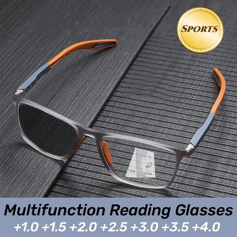 Reading Glasses New Trendy TR90 Photochromic Multifocal Reading Glasses 3 in 1 Outdoor Bifocal Sunglasses Sports Anti Blue Near Far Eyeglasses
