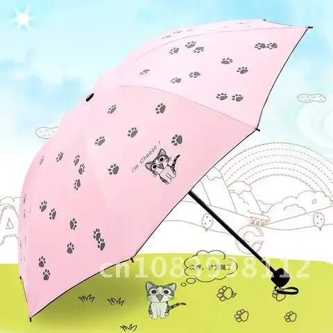 

Child Cartoon Lovely Sun Umbrella Kitty Rabbit Black Glue 3 Folding Sunny Umbrella Japanese Small Fresh Anti-UV Parasol