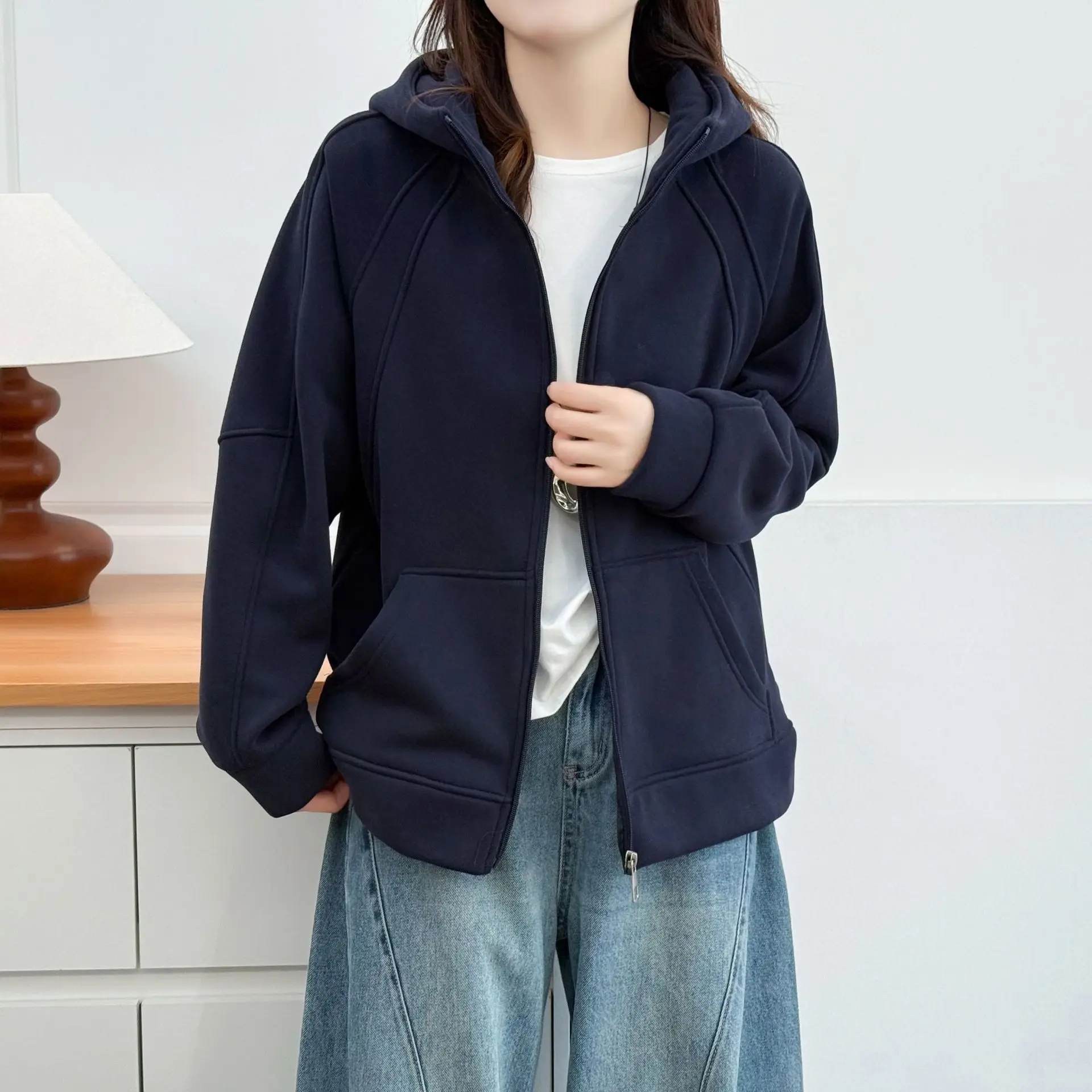 XXXXL Fashion Plus Size Women's Hoodies Coat Winter New Style Fleece Warm Hooded Zipper Sweatshirt Jacket 8812