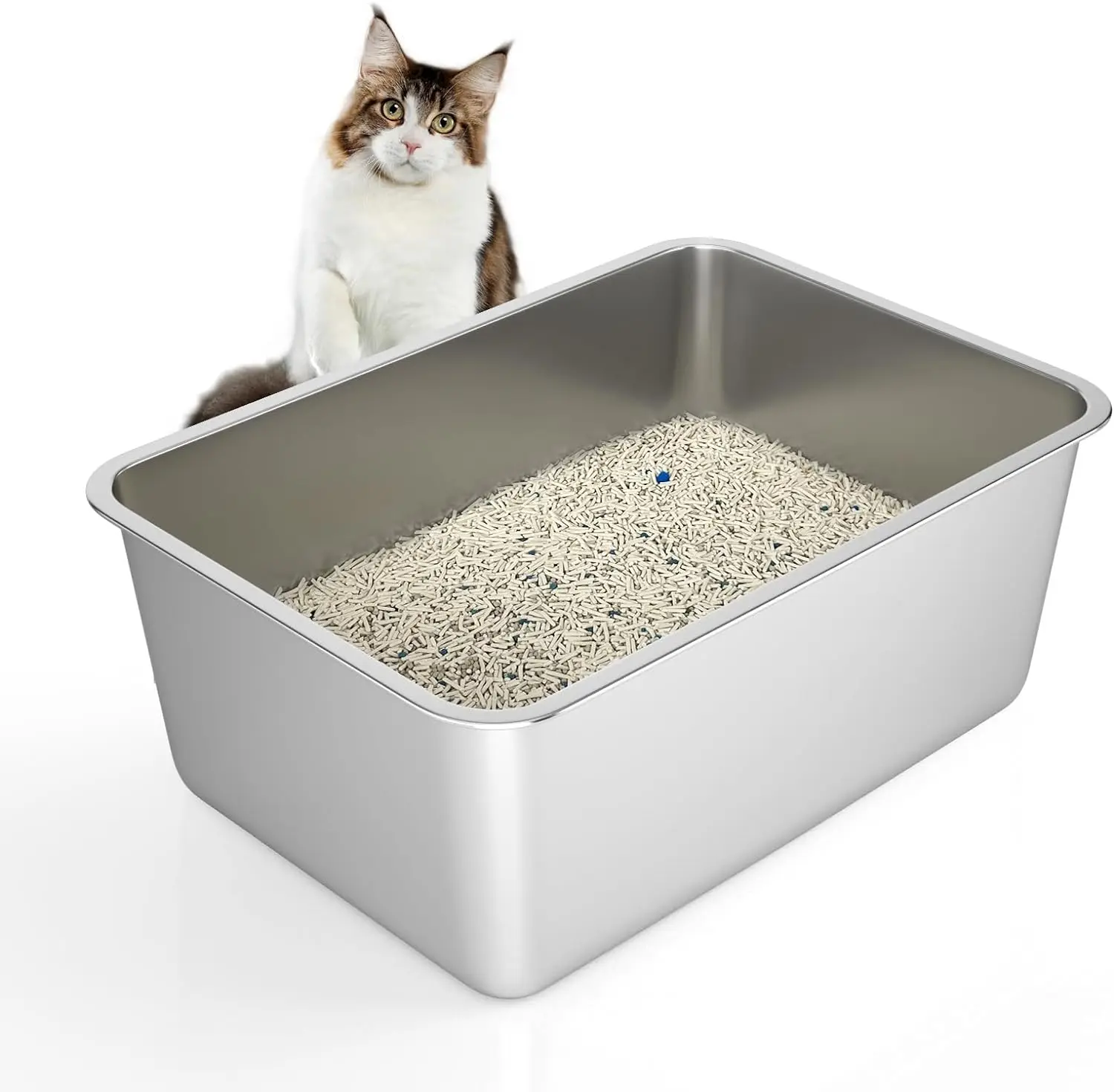 

KLYM Stainless Steel Cat Litter Box,60x40x20,Non-Stick, Odorless Easy to Clean Giant Metal Cat Litter Box for Big Cats/Fat Cats