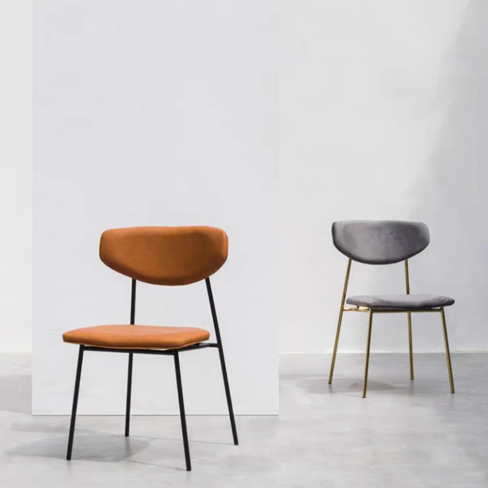 

2 pieces set Modern Minimalist Leather Hollow Backrest stainless steel Frame Coffee Shop Iron Chair