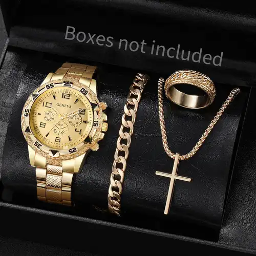 4PCS/Set Fashion Men Business Watches Luxury Big Dial Quartz Watch for Men Clock Jewelry Set Reloj Hombre（Without Box） - Image 3