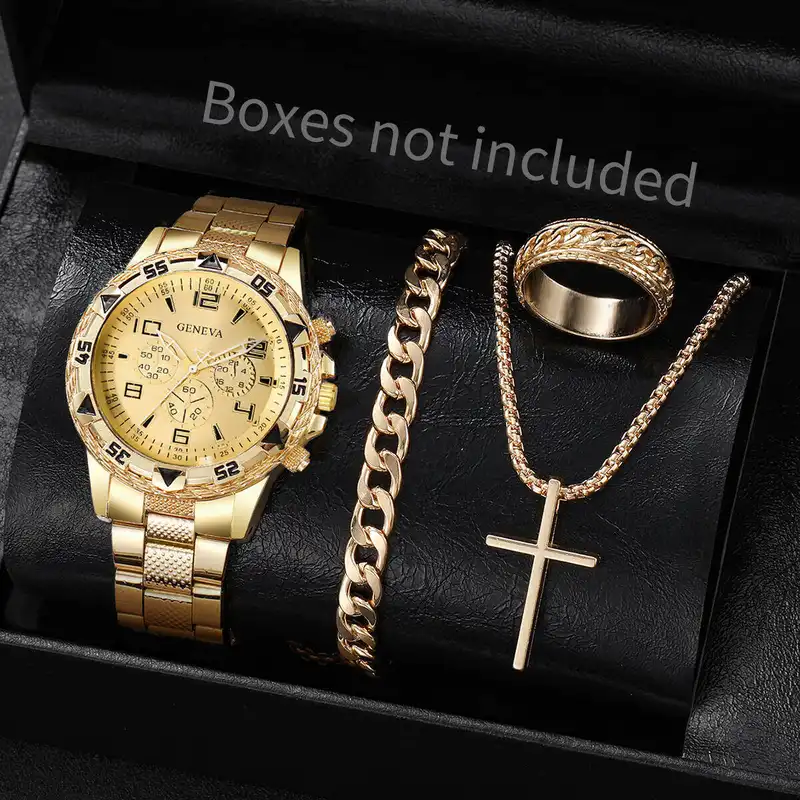 4PCS/Set Fashion Men Business Watches Luxury Big Dial Quartz Watch for Men Clock Jewelry Set Reloj Hombre（Without Box） - Image 3
