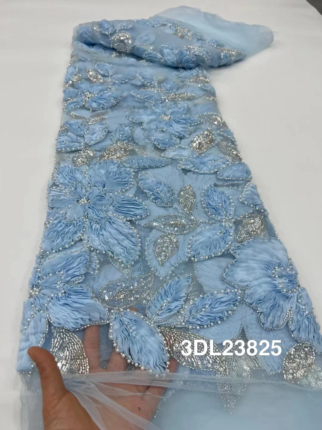 Lace Fabric African Wax Fabric 3D Embroidered French Tulle With Sequin For Party Wedding