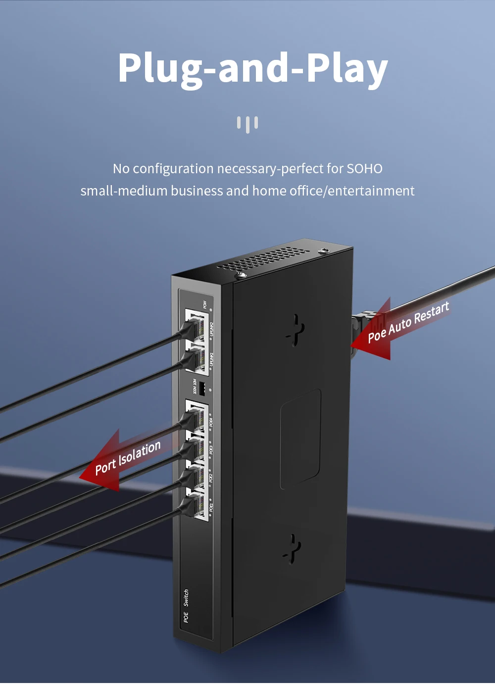 4/6/8Ports POE Switch 100Mbps Smart IP Switch POE Standard RJ45 Injector Switche