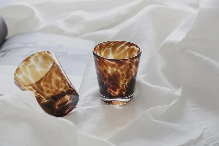 Lazzy House Foreign Trade Retro Old Fashion Tortoiseshell Leopard Pattern Handmade Glass Water Glass Wine Whisky Glasses
