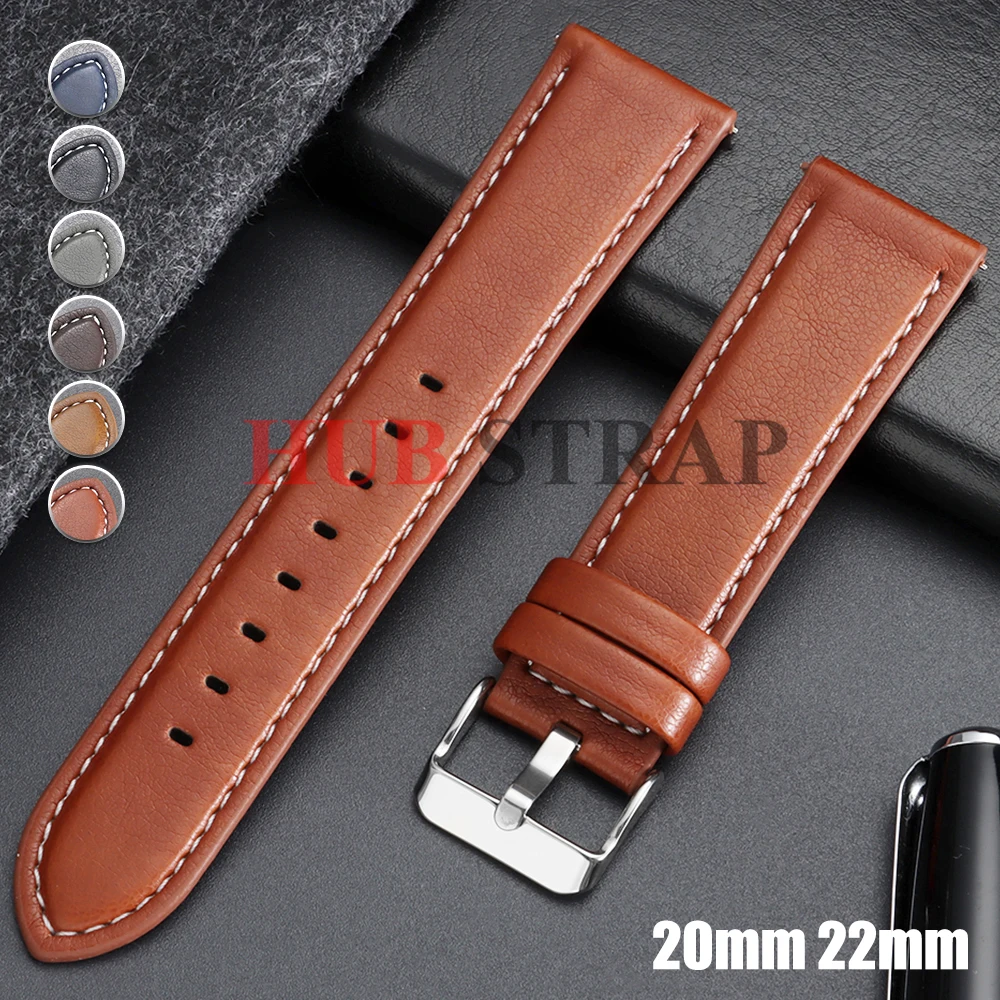 Calfskin Leather Watch Band with Silver Stainless Steel Buckle - Soft Business Wrist Strap