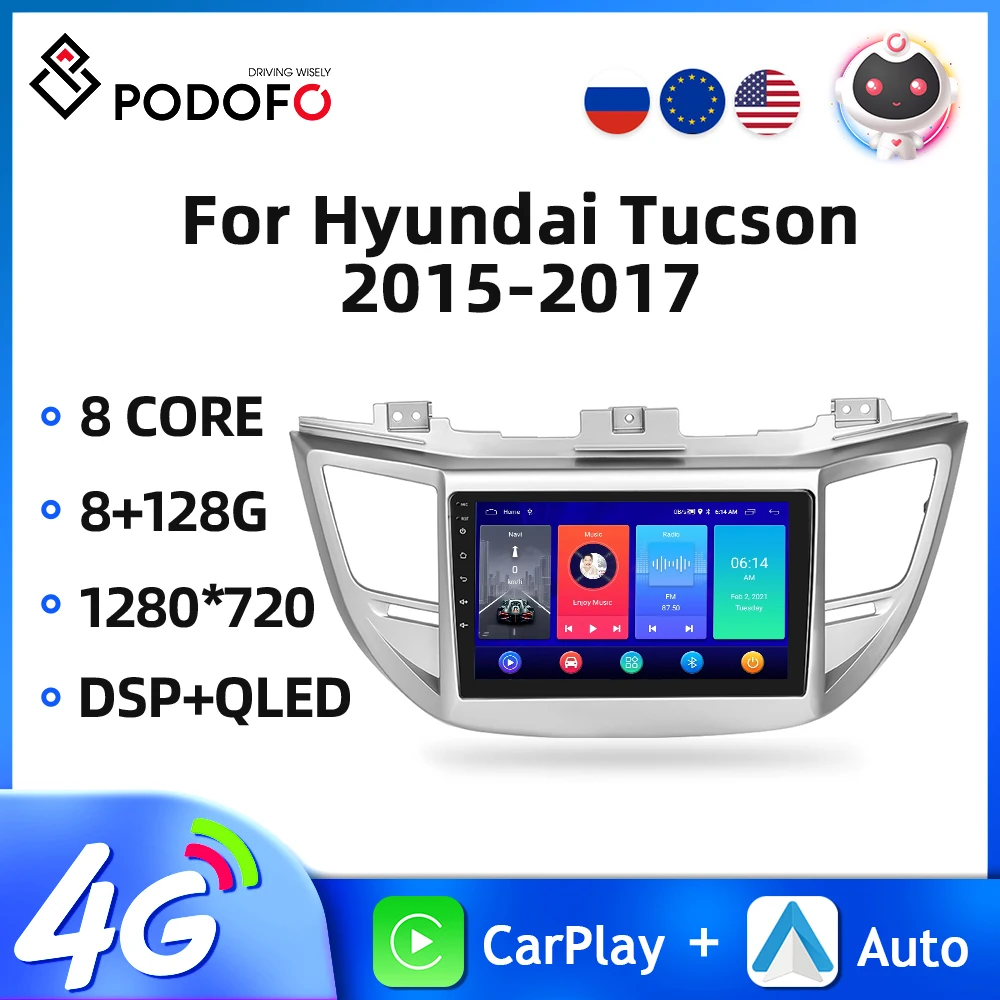 

Podofo Android 2din Car Radio For Hyundai Tucson 2015-2017 Multimedia Video Player GPS Navigation 4G WIFI Carplay 8Core DSP EQ