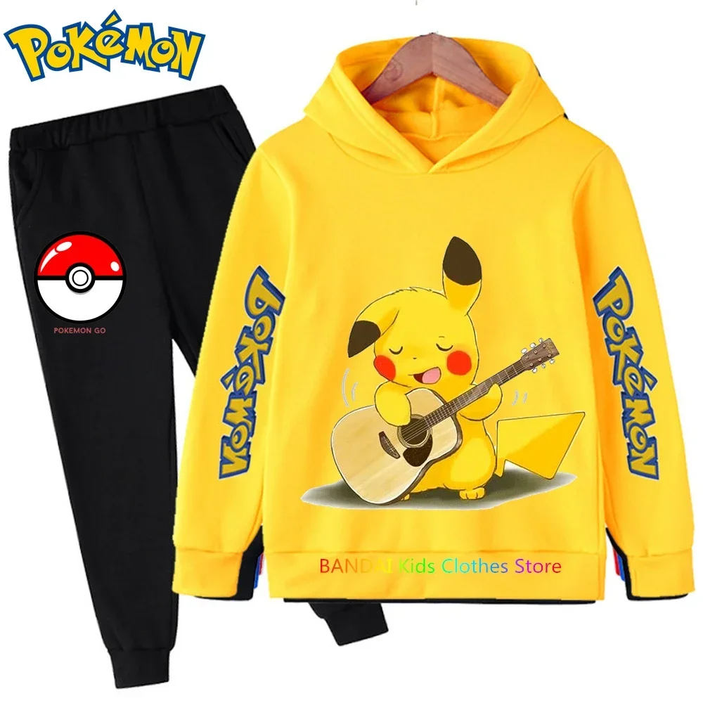 

2-12 Years Kids Baby Pokemon Clothes Autumn Print Sets 2Pcs Long Sleeve Sweatshirt+Pants Child Boys Girls Cartoon Styles Outfits