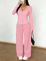 Ensemble de survêtement sport décontracté pour femme, veste à capuche zippée à manches longues et pantalon large à taille haute avec cordon de serrage, nouvelle collection printemps-automne 5