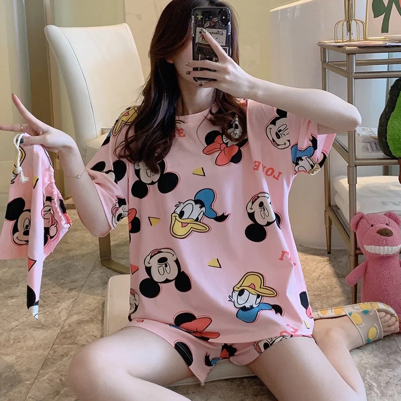 Pajamas Women's Summer Mickey Minnie Cartoon Loose Pajamas Suit Student Short-sleeved Shorts Korean Version Home Clothes Suit 6