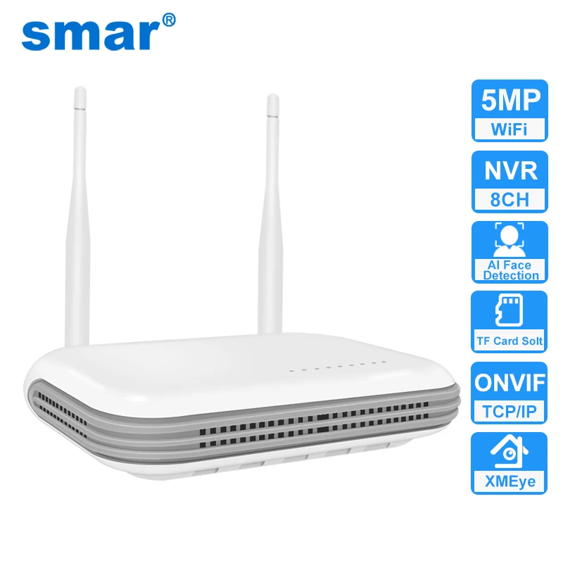 Фото Видеорегистратор Smar Super Mini NVR 8CH 3MP 5MP H.265 беспроводной сетевой видеорегистратор для IP-камеры поддержка распознавания лица электронная почта Alart XMEYE №1