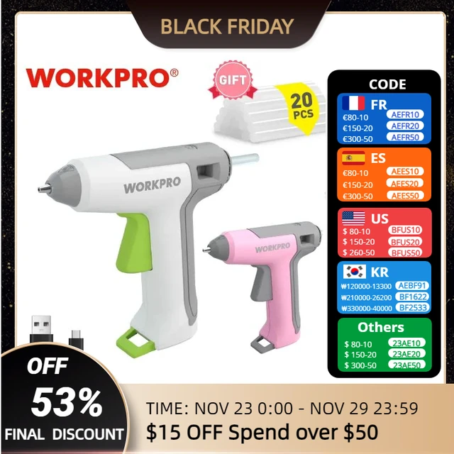 WORKPRO 3.6V Pink Rechargeable Hot Glue Gun Cordless Fast Heating Glue Gun  Kits