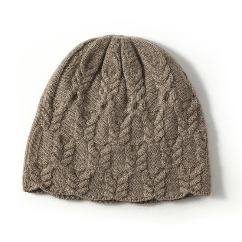 100%Cashmere Hat for Women Winter Soft Warm Leaf Pattern Knitted Slouchy Beanies Bonnet Y2K HipHop Ski Skullies Cap Men  Bonnet 3
