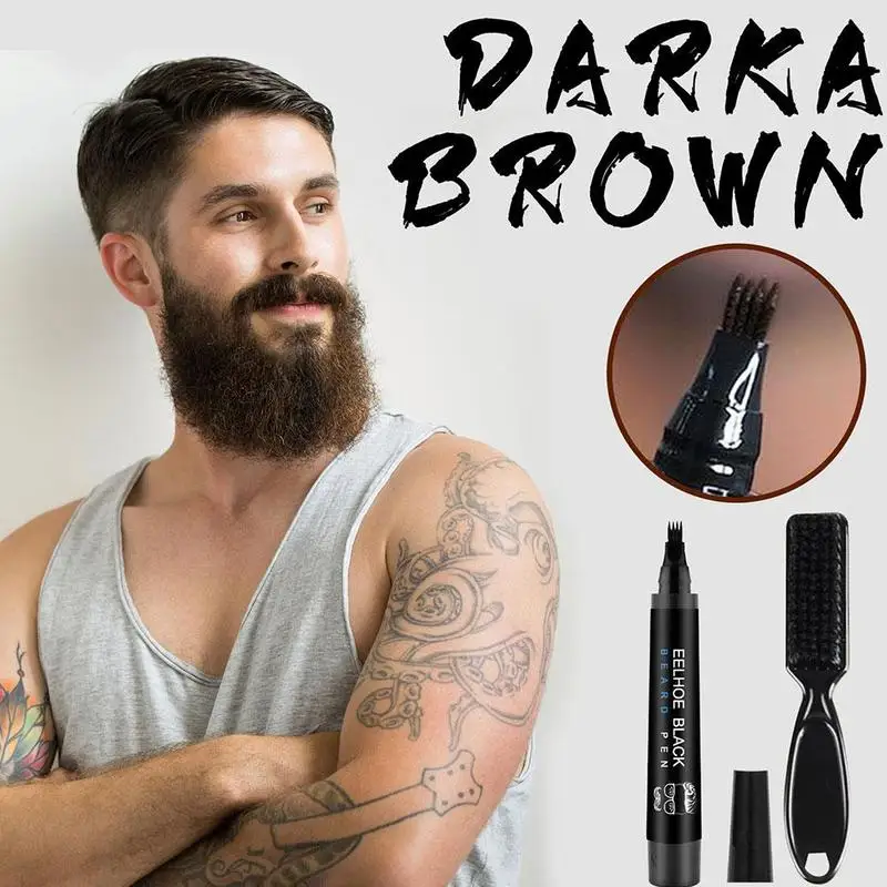 Beard Filling Pen Kit Barber Pencil With Brush Male Tool Hair Eyebrow Engraving Shape Mustache Styling Salon Repair Tool
