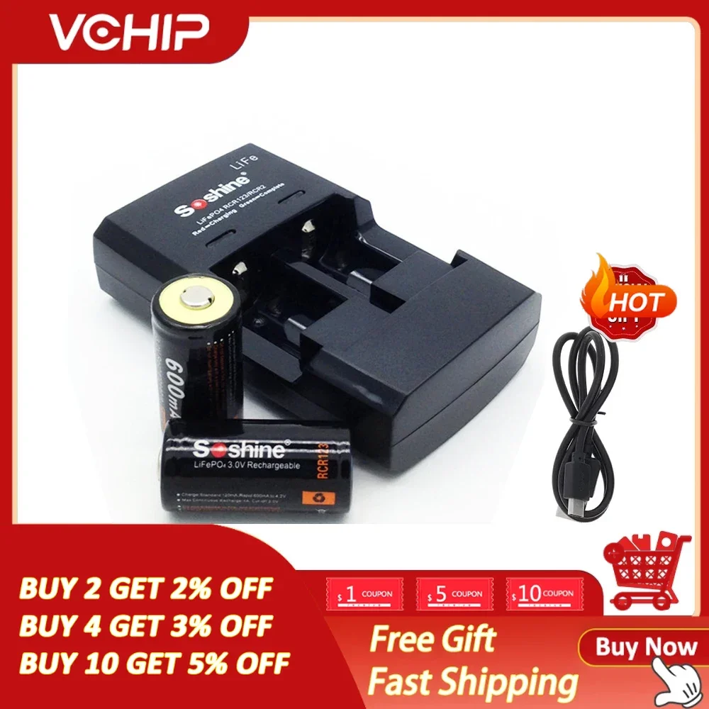 Original  LiFePO4 Battery Charger CR123 Charger for 16340 CR2 15266 14250 Charger 3.2V Dual-slot USB Charger without Battery