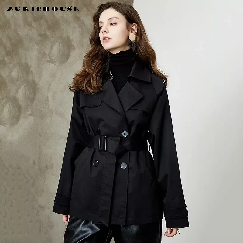 

High-end Classic Solid Casual Women's Trench Coat 2024 New British Style Simple Double-breasted Belted Windbreaker Jacket Female