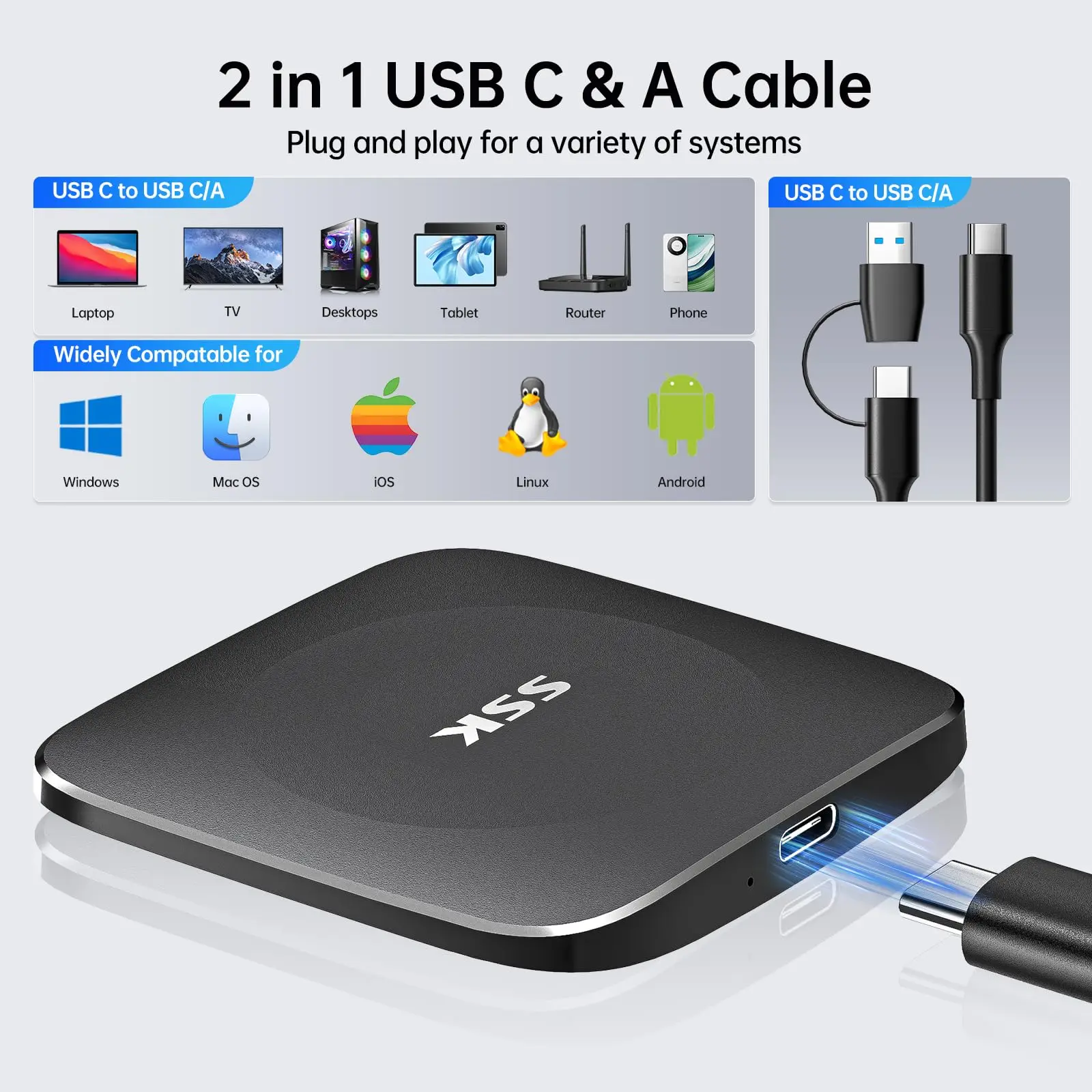 SSK 외장 스토리지 드라이브 외장 SSD 1TB 휴대용 하드 드라이브 C타입 외장 스토리지 노트북 드라이브 아이폰 16용