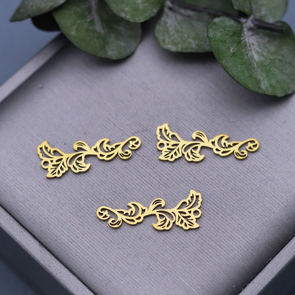 3pcs 꽃 덩굴 참 펜던트 스테인레스 스틸 DIY 수제 목걸이 귀걸이 쥬얼리 만들기 자연 애호가 선물 액세서리