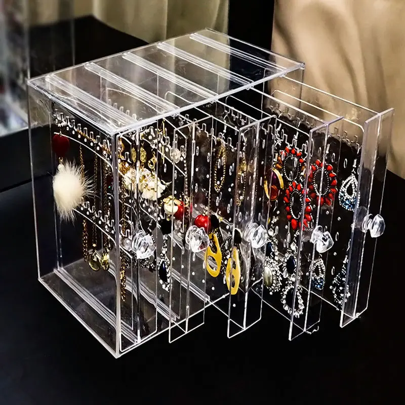 Plastic Drawer Jewelry Box Storage Earrings Jewelry Boxes Organizer Women Necklace Bracelet Transparent Display Stand Accessory drawer type table storage box transparent sundries box stationery files storage box