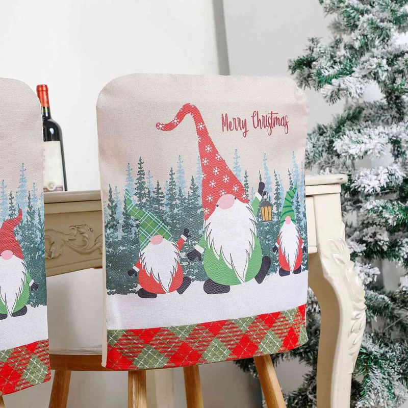 HOT-Christmas Cartoon Old Man Chair Cover Living Room Restaurant Hotel Decoration Back Table And Chair Decoration images - 6