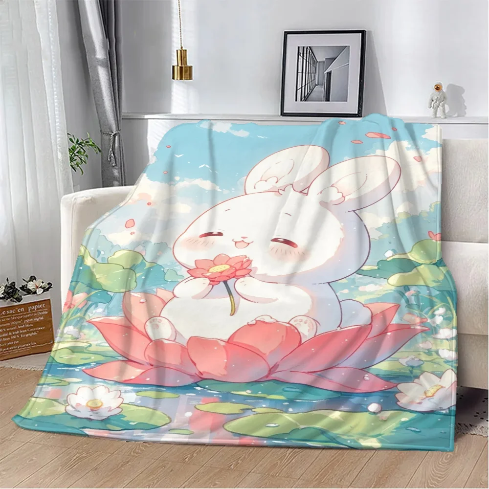 토끼 흰색 맞춤형 담요 및 던지기 담요, 킹 사이즈 니트 격자 무늬 홈 및 장식..