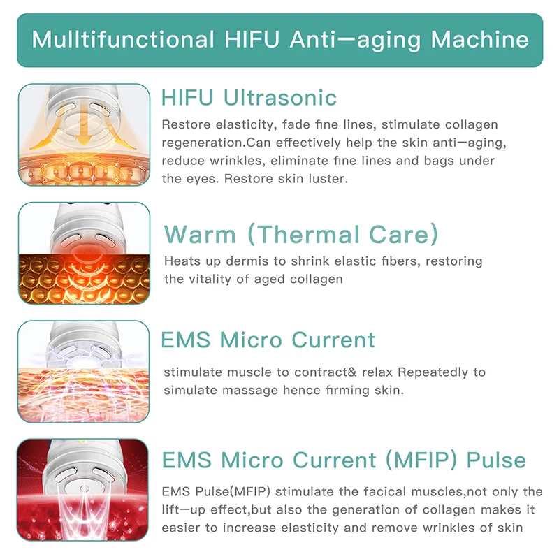 4 IN 1 Mini HIFU Radio Frequency Ultrasond Machine EMS Micro Current Facial Beauty Instrument Firming Skincare Anti-Wrinkle Tool