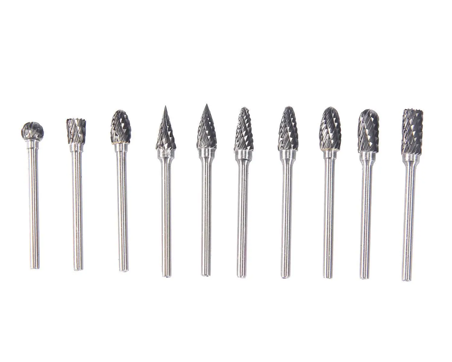 Tungsten Carbide Burrs Set 3/6MM Shank Double Cut Solid Carbide Rotary Burr Set 10pcs for Die Grinder Drill
