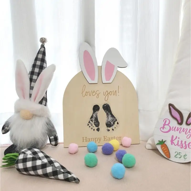 QX2D Newborns Footprint Art Wooden Birth Sign for Baby Shower and Photoshoots