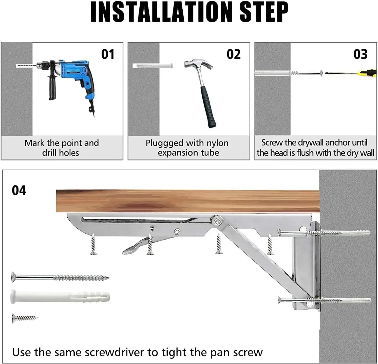 2pc Folding Shelf Brackets Heavy Duty Stainless Steel DIY Wall Mounted Collapsible Furniture Space Saving Garage Workstation