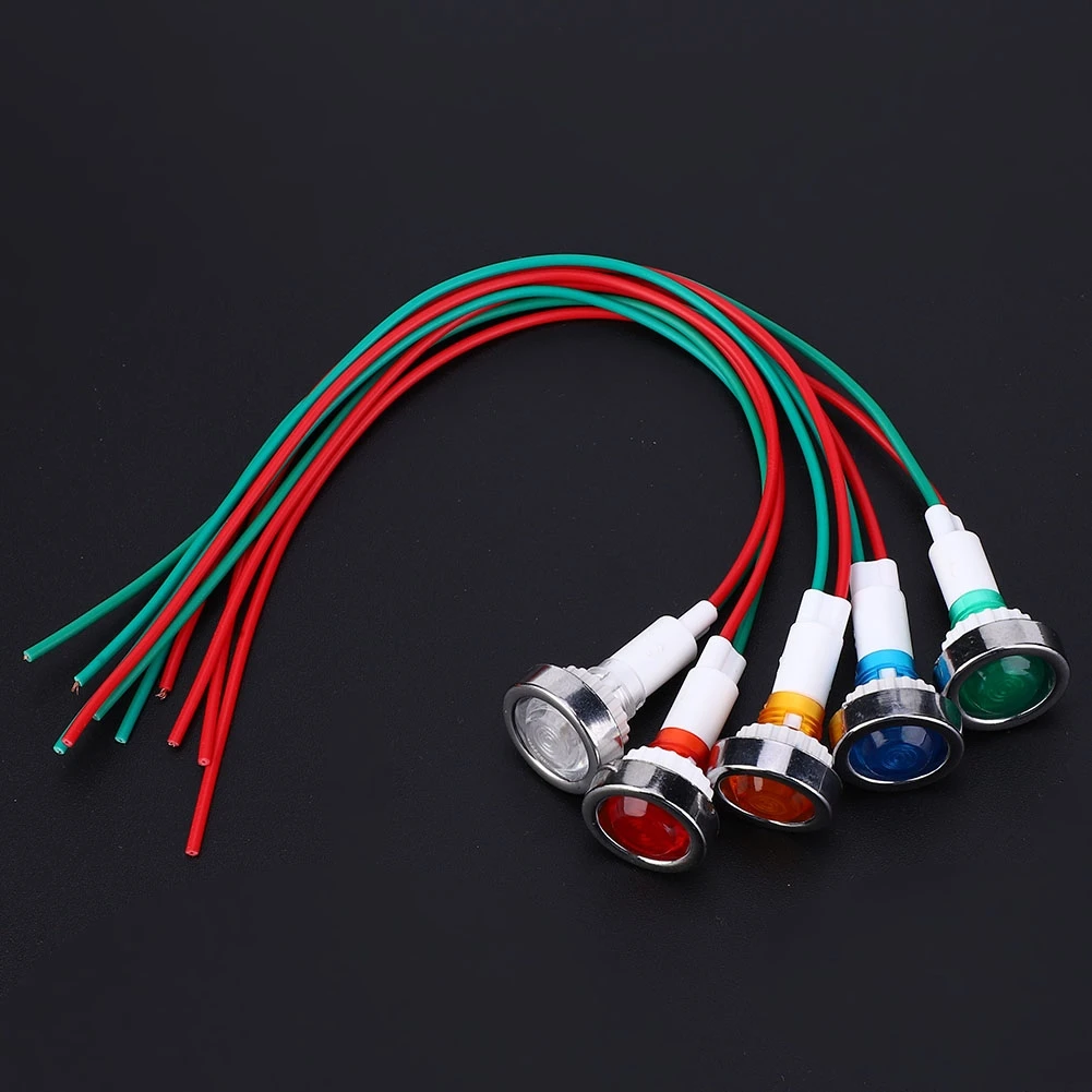 15개 DC12V 10mm LED 파일럿 램프 전원 표시등(와이어 케이블 포함)