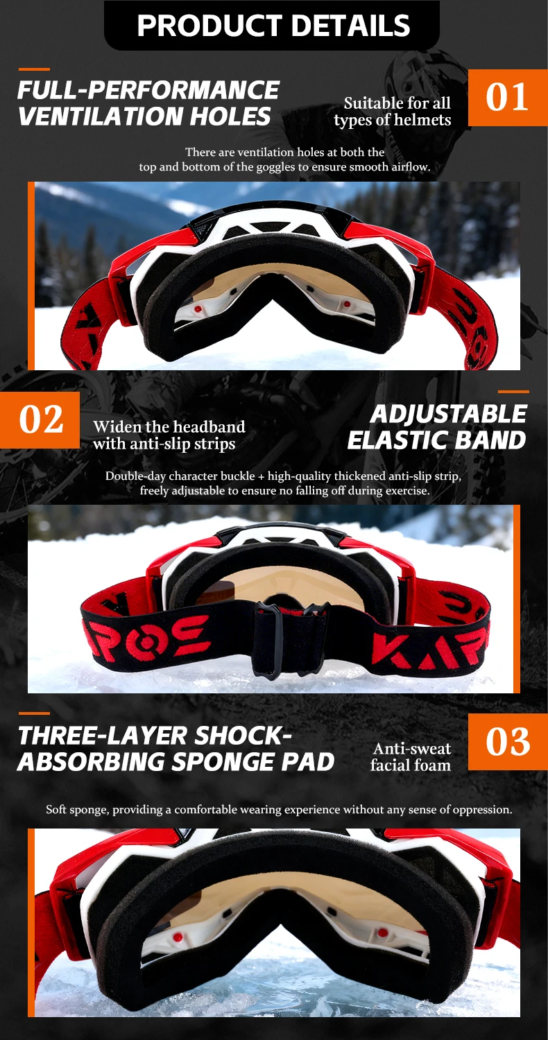 Dust Proof 3-Layer Shock Absorbing Sports Goggles Overview