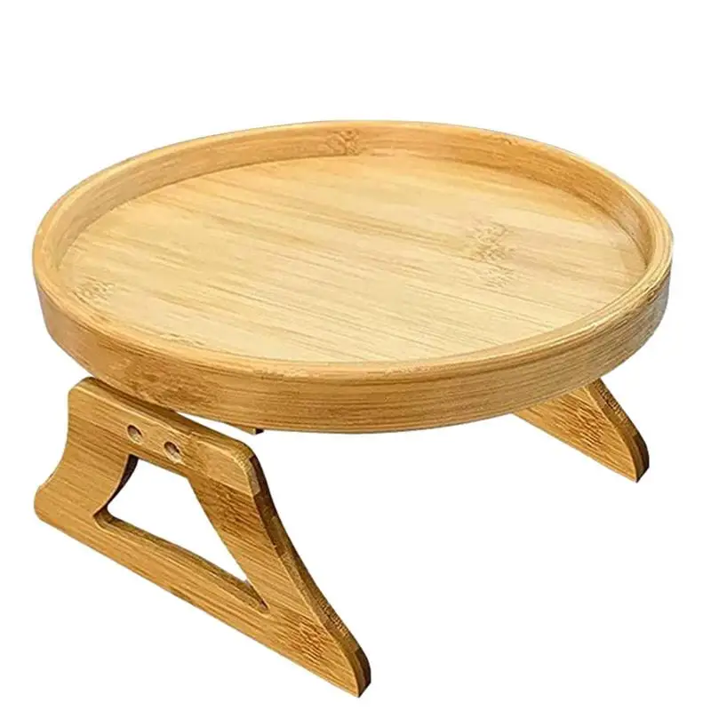 

Sofa Armrest Tray Round Side Table Couch Armrest Sofa Snack Tray Natural Bamboo Side Table For Remote Control Coffee Snacks