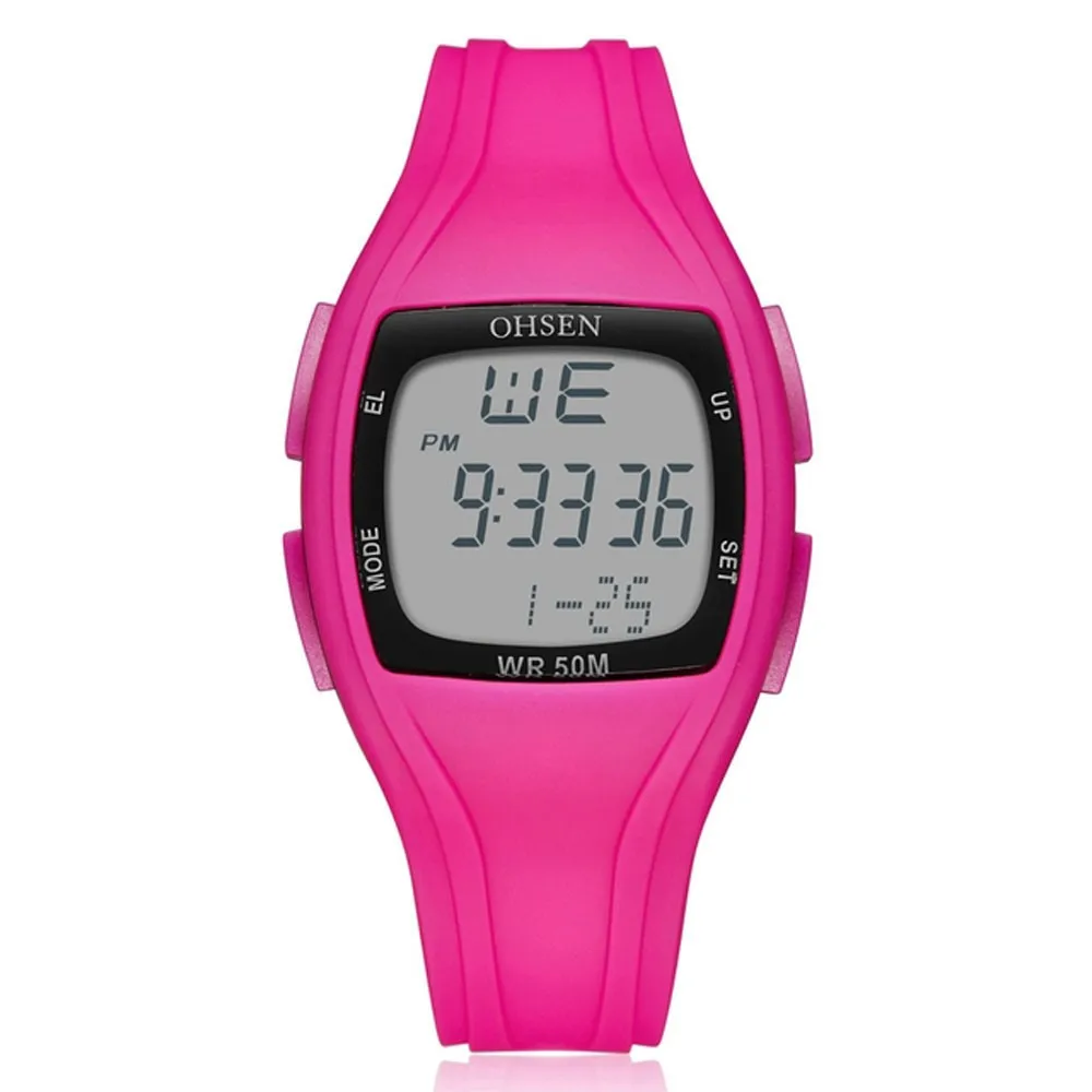 

OHSEN Women Digital Watches Rose Red Silicone Waterproof Sport Watches Lover Wristwatch For Men Girls Gifts Relogio Feminin