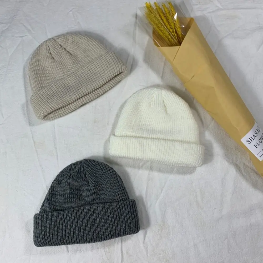 Trendy Korean Style Knitted Hats Flanged Short Hip Hop Hat Warm Fisherman Beanies Autumn and Winter