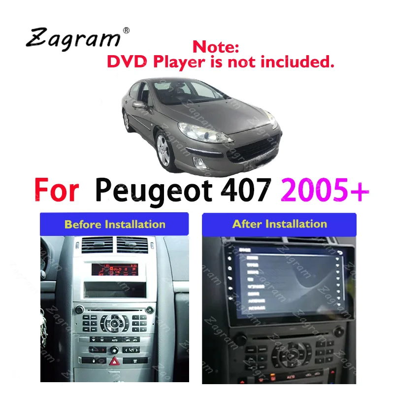 9 Inch 2 Din Car Video Fascia for Peugeot 407 Panel CD DVD Player Audio Frame Dashboard Mount Kit