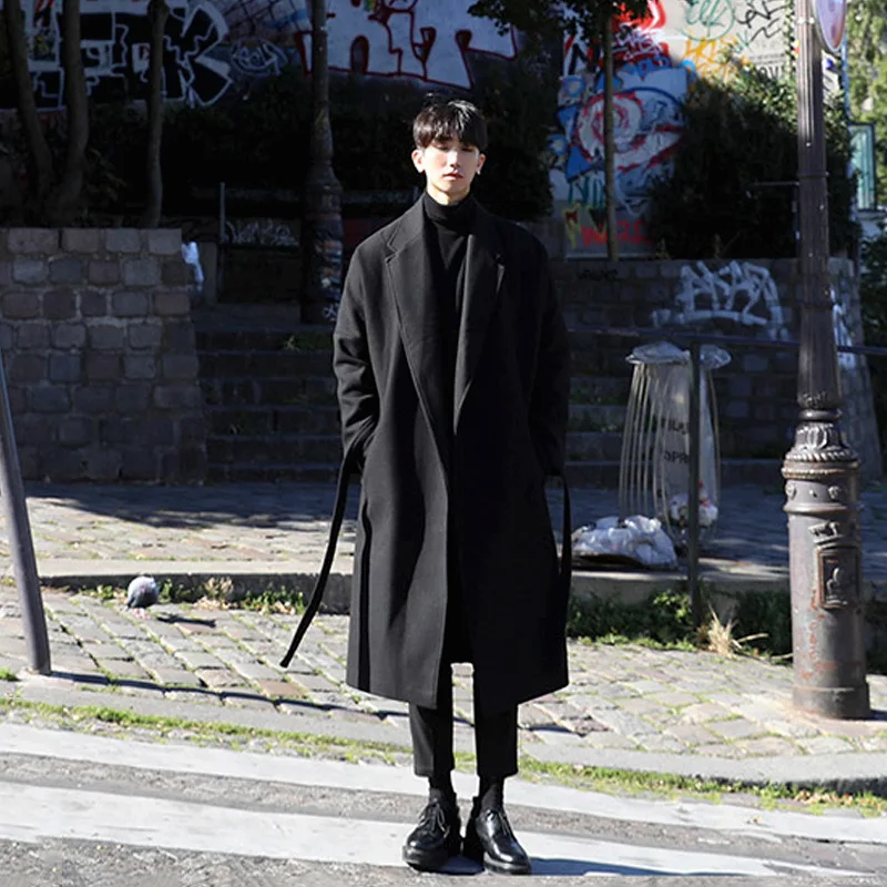 

Autumn Winter Thickened Woolen Jacket Men Trend Loose Woolen Jacket Men Long Trench Coat Men