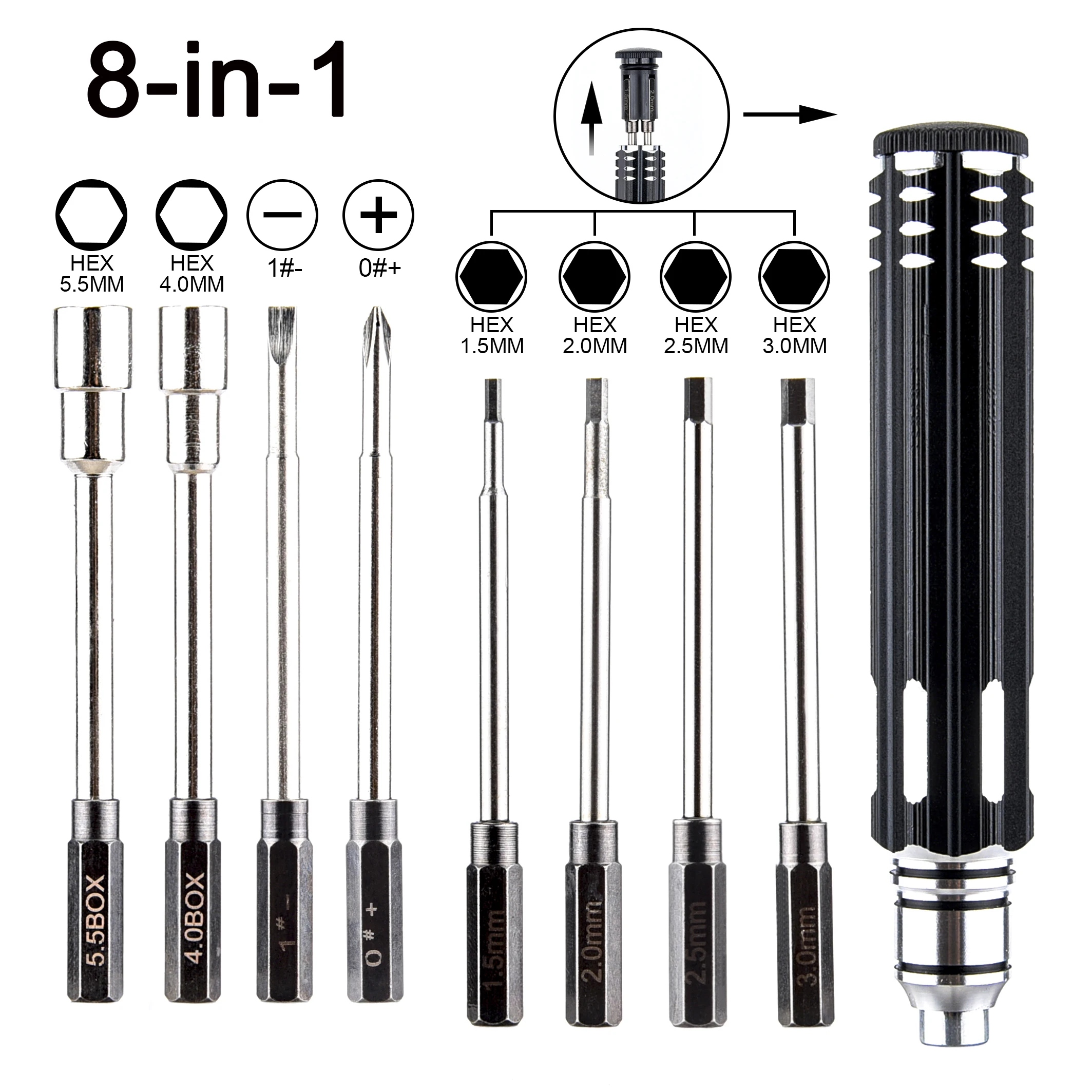 

Magnetic 6-in-1 / 8-in-1 Hex Screwdriver Tool Kit for RC Helicopter Drone Aircraft Model Repair Tool Helicopter Wrench Driver