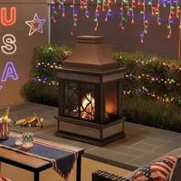 Smith Collection Patio Wood Burning Steel Fireplace with Chimney, Outdoor Fireplace, Spark Screen, Fire Poker, and Removable 1