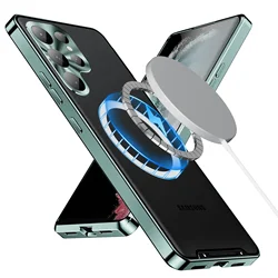 Luxury Metal Bezel Drop-Resistant Back Cover with Aluminum Alloy Frame and Translucent Matte Finish for Galaxy S23 (Green)