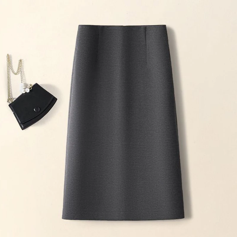 Herbst Winter Damen Dünne A-Linien Wollröcke Mädchen Klassische Koreanische Hochtaillierte Röcke Damen Mode Einfarbiges Mittellanges Kleid – Detail 8
