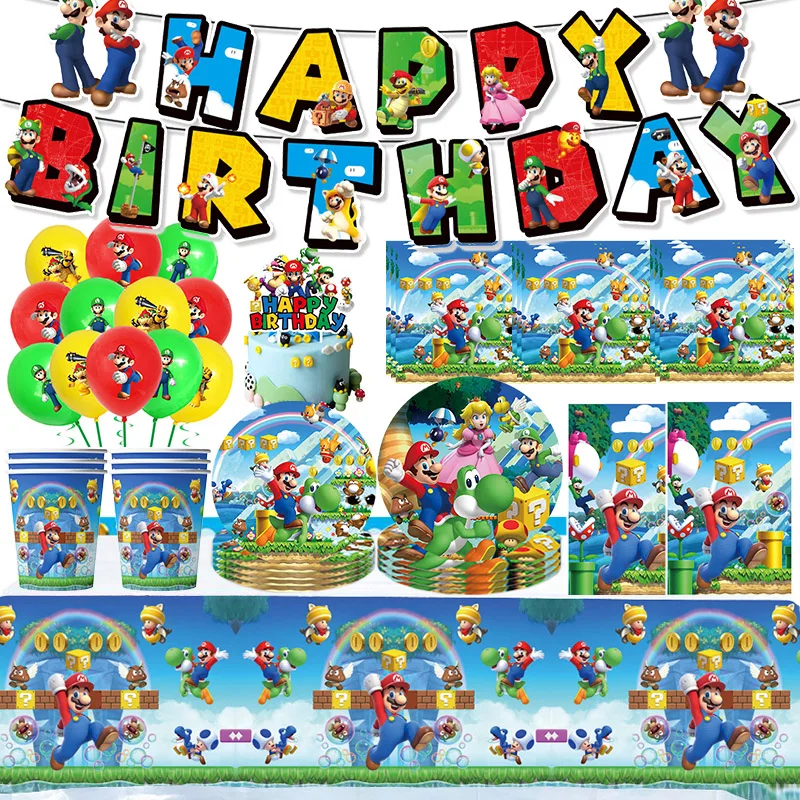 

89PCS Super Bros Birthday Party Balloon Decoration Set Kids Birthday Party Supplies Banners Flag Pulling Cake Flag Planting Gift