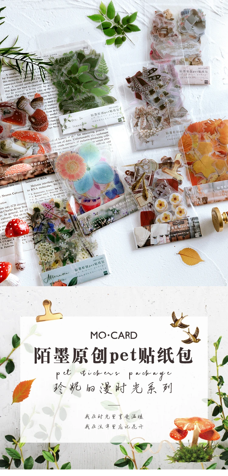 40 teile/paket Haustier transparente Blumen Aufkleber DIY Deko Scrap booking Junk Journal Pflanzen Blumen Aufkleber Briefpapier Lieferungen – Detail 1