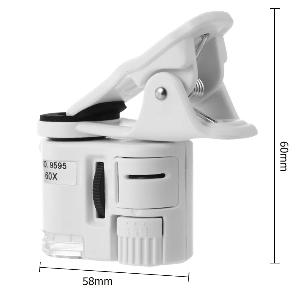 Magnifying Glass with Light 60x Zoom Microscope LED UV Light Clip-on For Universal Mobile Phones