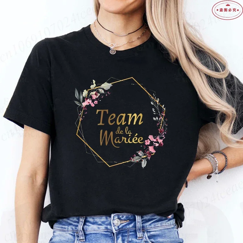 French Girls Team Future Bride T-shirt Wreath Graphic Tees Bridal Wedding Tops Single Farewell Bachelorette Party EVJF Tshirt 2