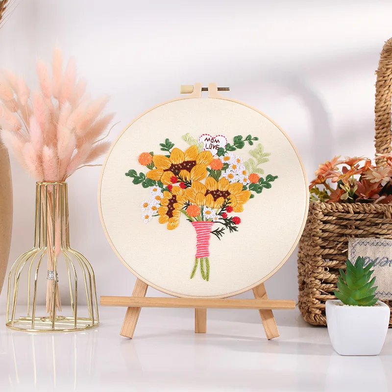 Happy Mother's Day Embroidery Kit Flower Mom with EN Instructions Thread Needle Stamped Cloth Mother's Day Gift