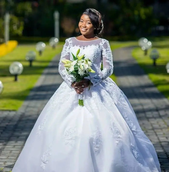 

Бальное платье с длинным рукавом, свадебное кружевное платье до пола с аппликацией, Африканские свадебные платья на заказ